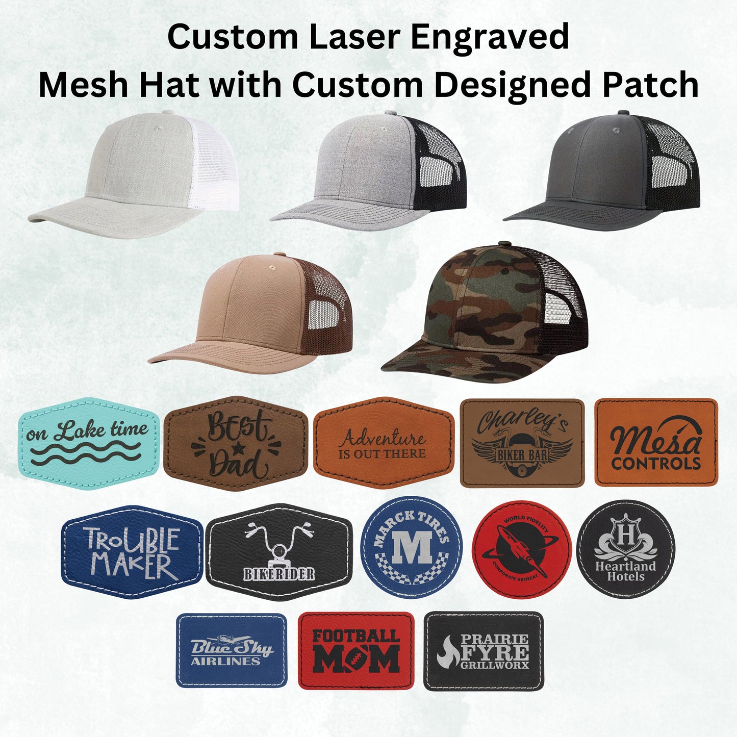 Custom School Team Hat Laser Engraved Leatherette Patches by