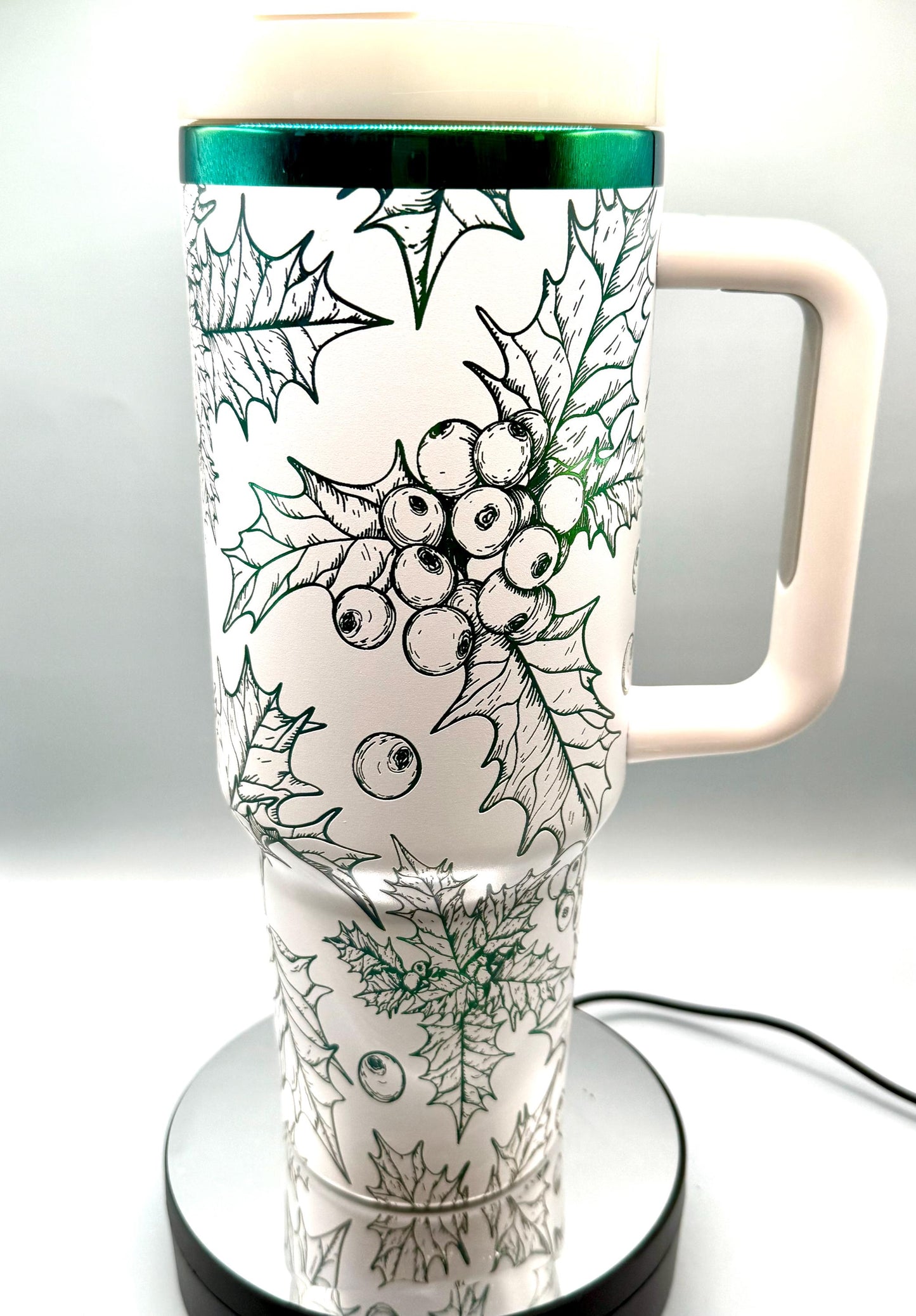 Christmas Holly Mistletoe Full Wrap 40oz Tumbler White GreenBlack Steel, Green Gold, red gold, red green plating, christmas gift, holiday
