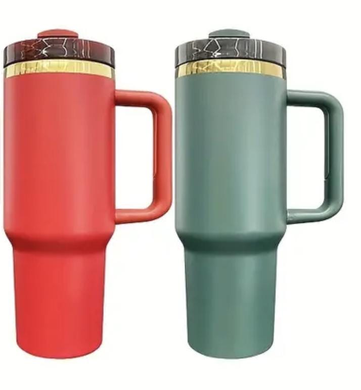 Christmas Holly Mistletoe Full Wrap 40oz Tumbler White GreenBlack Steel, Green Gold, red gold, red green plating, christmas gift, holiday