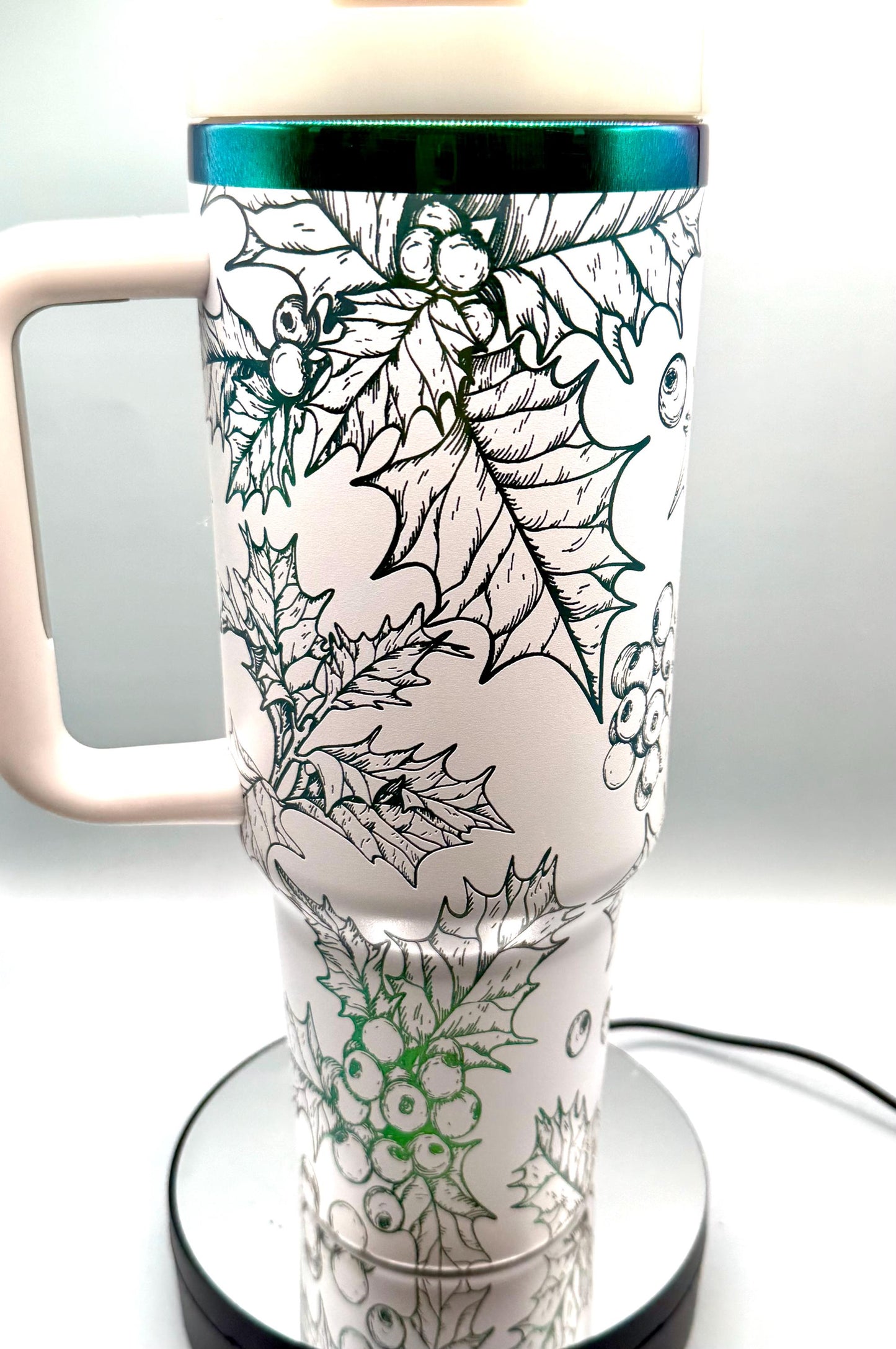 Christmas Holly Mistletoe Full Wrap 40oz Tumbler  Green Gold White Green, red  gold, red green plating, christmas gift, holiday, bottle gift