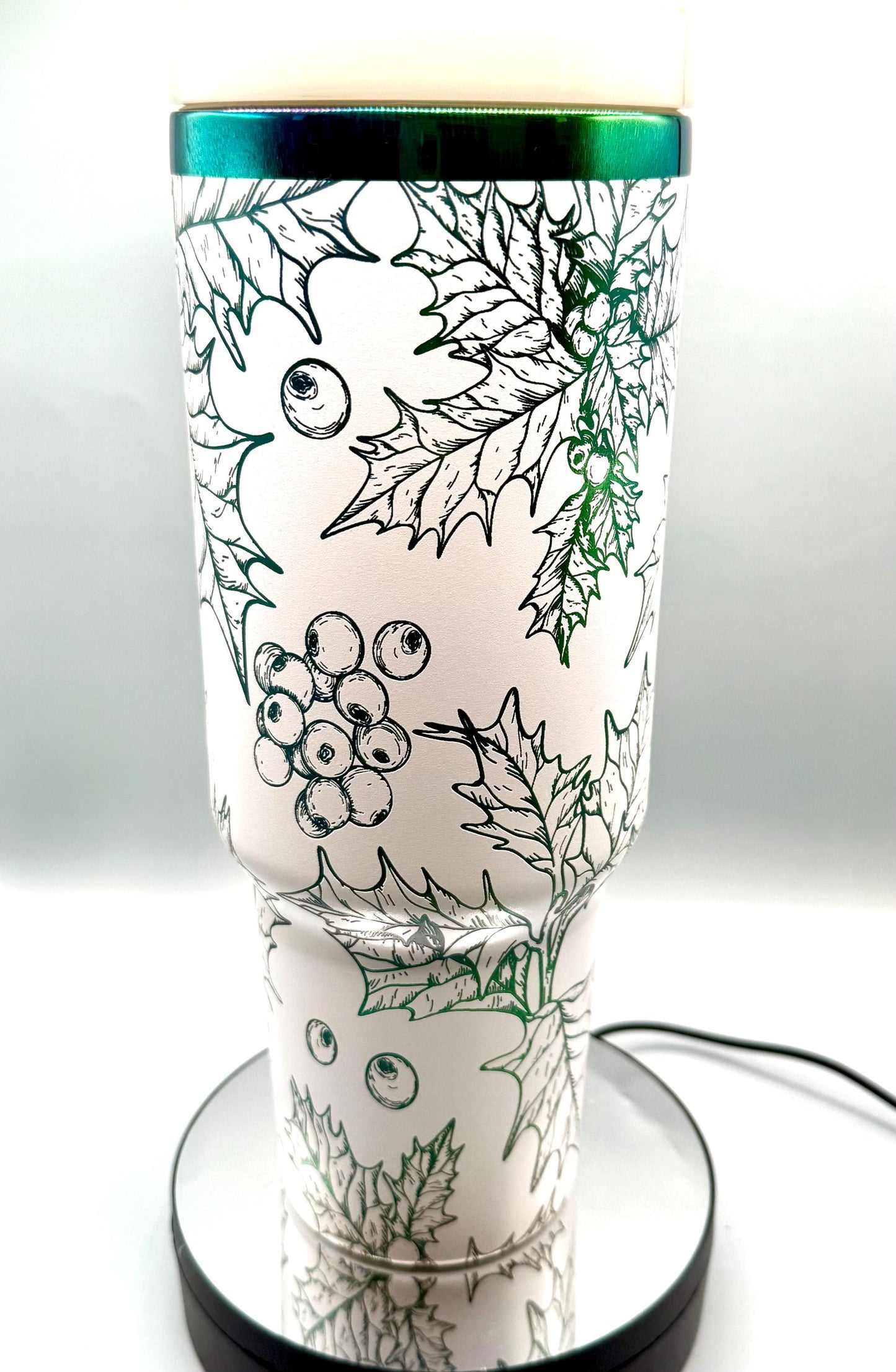 Christmas Holly Mistletoe Full Wrap 40oz Tumbler White GreenBlack Steel, Green Gold, red gold, red green plating, christmas gift, holiday