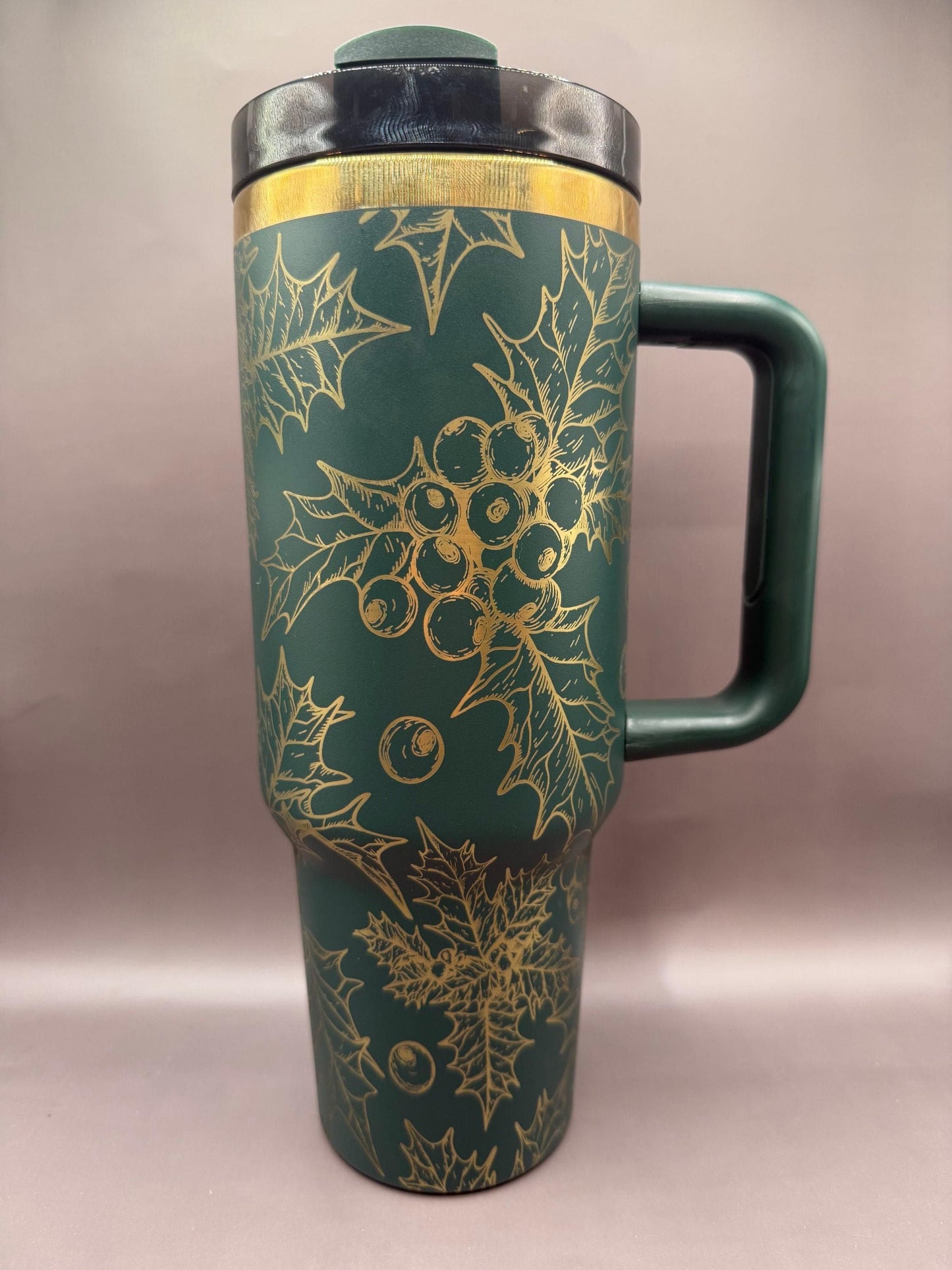 Christmas Holly Mistletoe Full Wrap 40oz Tumbler  Green Gold White Green, red  gold, red green plating, christmas gift, holiday, bottle gift