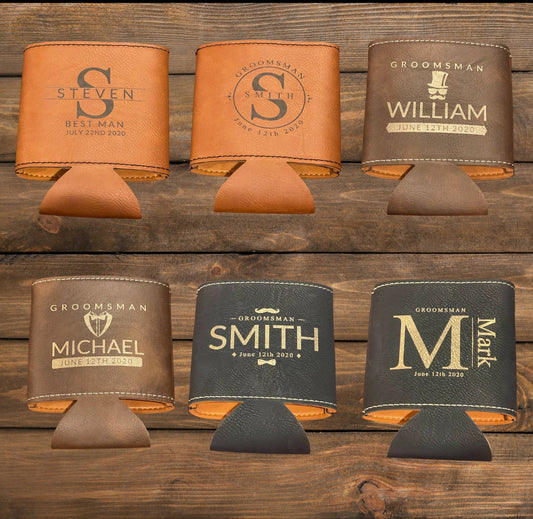 Personalized Leather Koozie Can Coolers