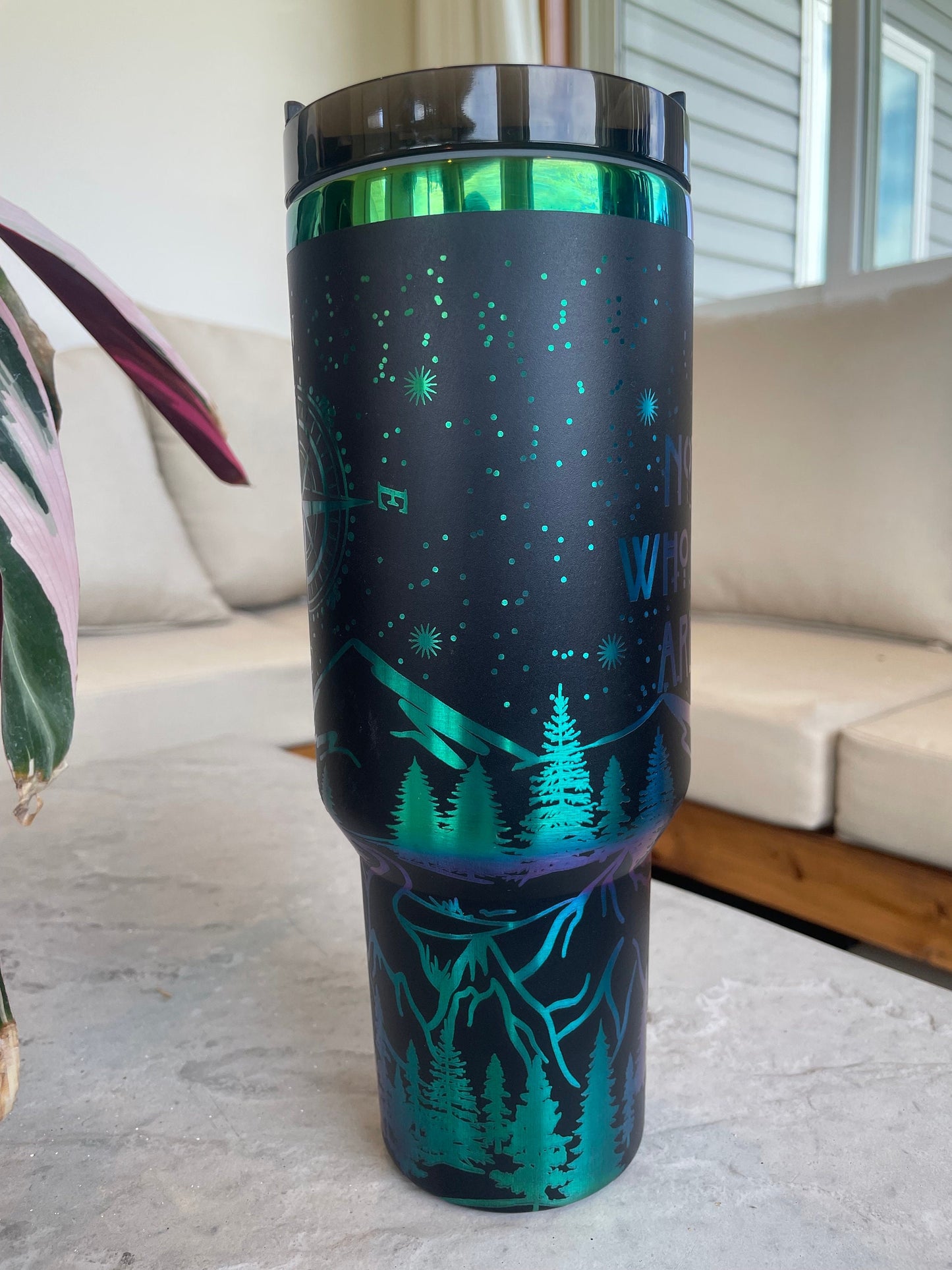 Not All Who Wander Are Lost Laser Engraved Tumbler 40oz Black Rainbow with handle Other Colors Available, or choose own design, custom