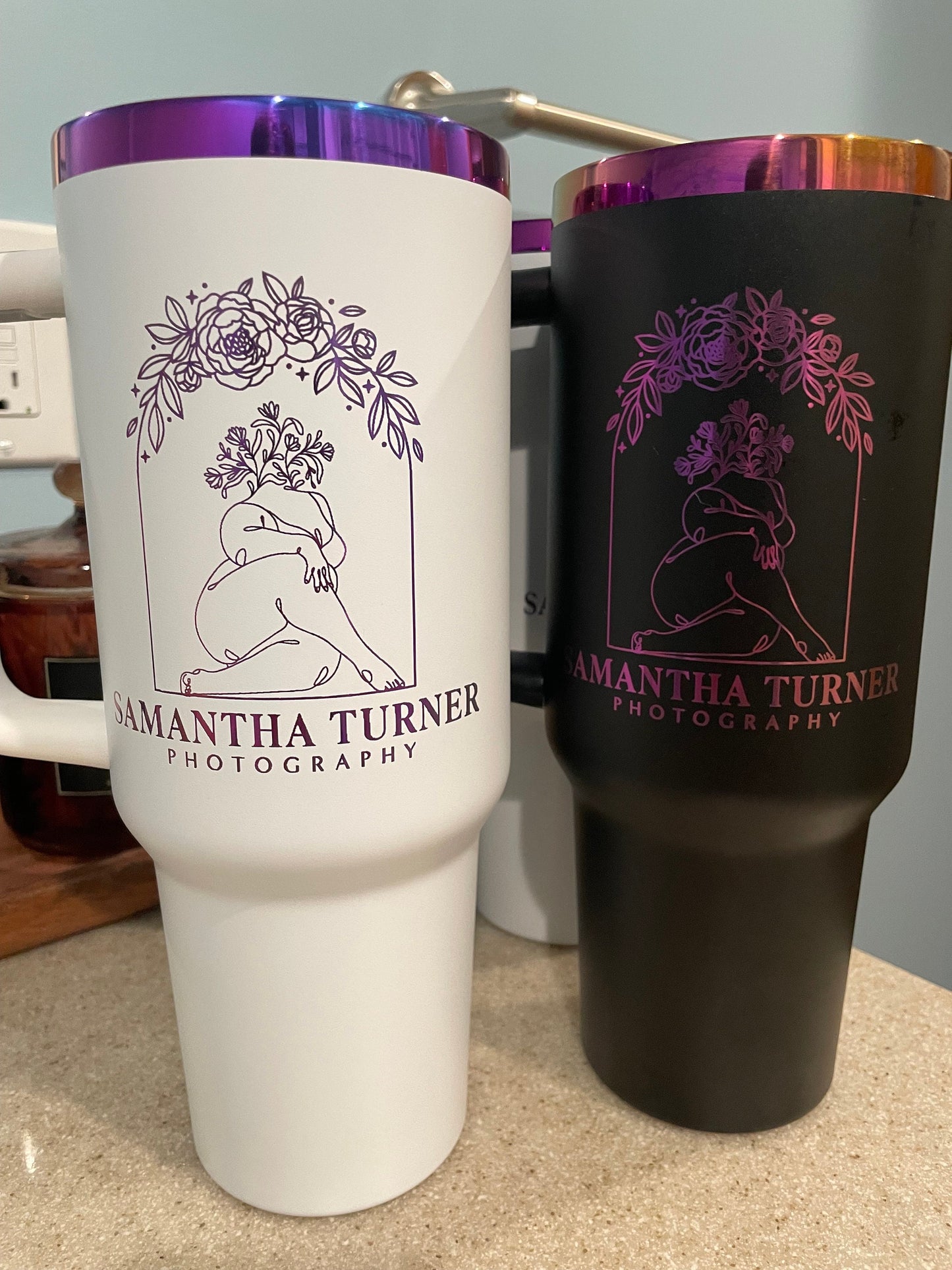 PURPLE PLATED Custom Logo 40oz Tumbler With Handle, Personalized 40oz Tumbler with Handle & Straw, Custom Cup with logo, Custom Logo Tumbler