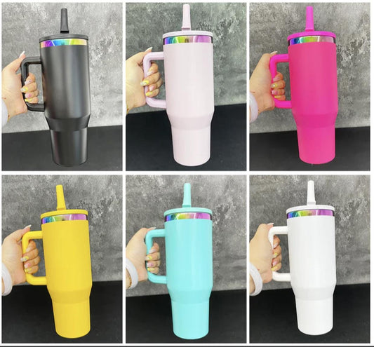 40oz Flip Straw Tumbler with Handle Leak Proof with Laser Engraved Personalization