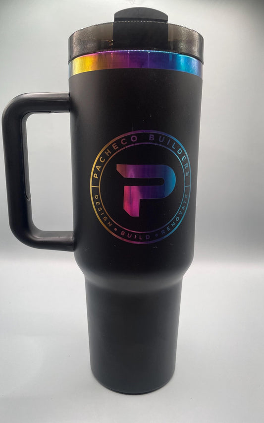 BLANK White and Black 40oz Tumbler with handle and straw Rainbow plated for laser engraving