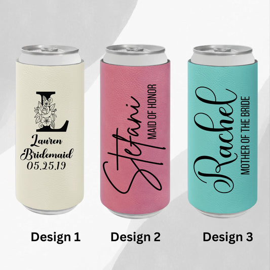 Floral Bridal Party Skinny Can Cooler Custom Seltzer Holder Personalized Bridesmaid Gift Bridesmaid Proposal Maid of Honor Gift, Leatherette